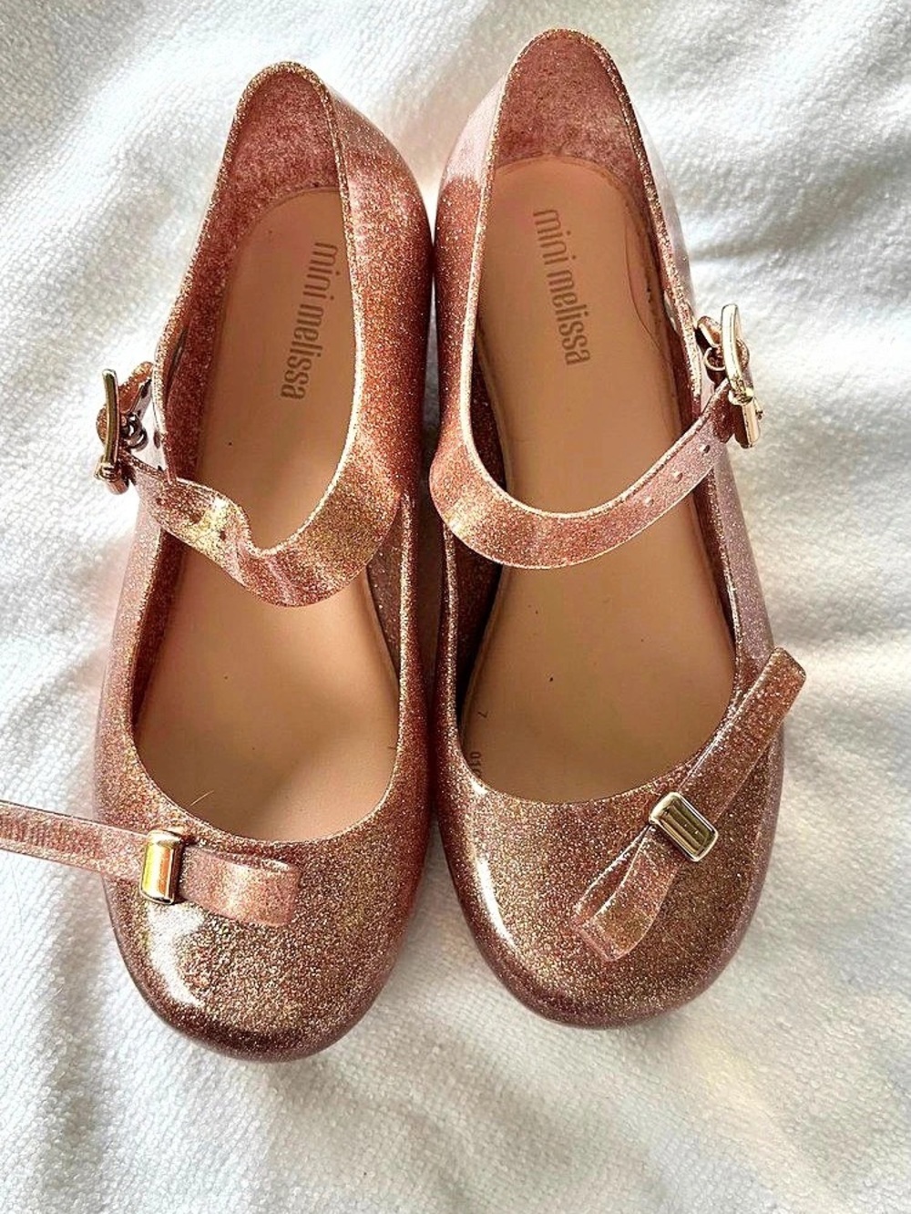 mini melissa Mini Ultragirl Bow Glitter Mary Jane Flats in Pink